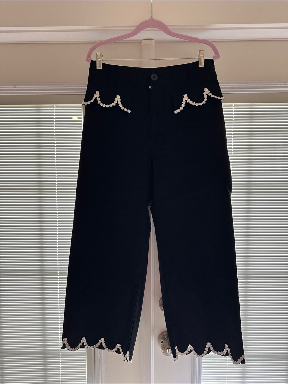Maeve Collette size 30 Black Scallop-Trim Wide Leg pants
